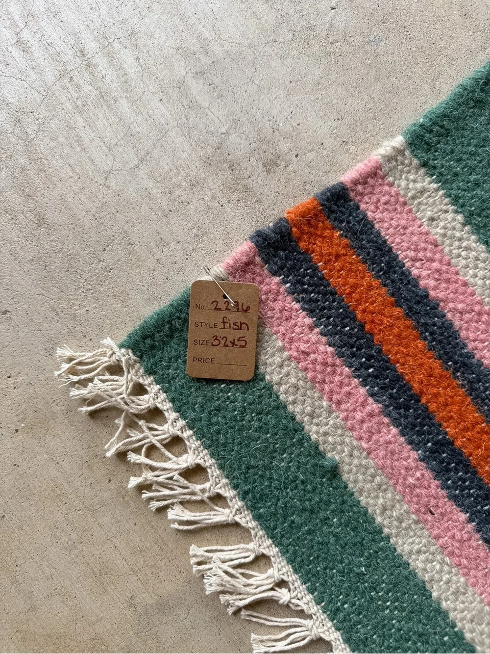 Handwoven Fish Motif Rug - Green with Multicolor Accents